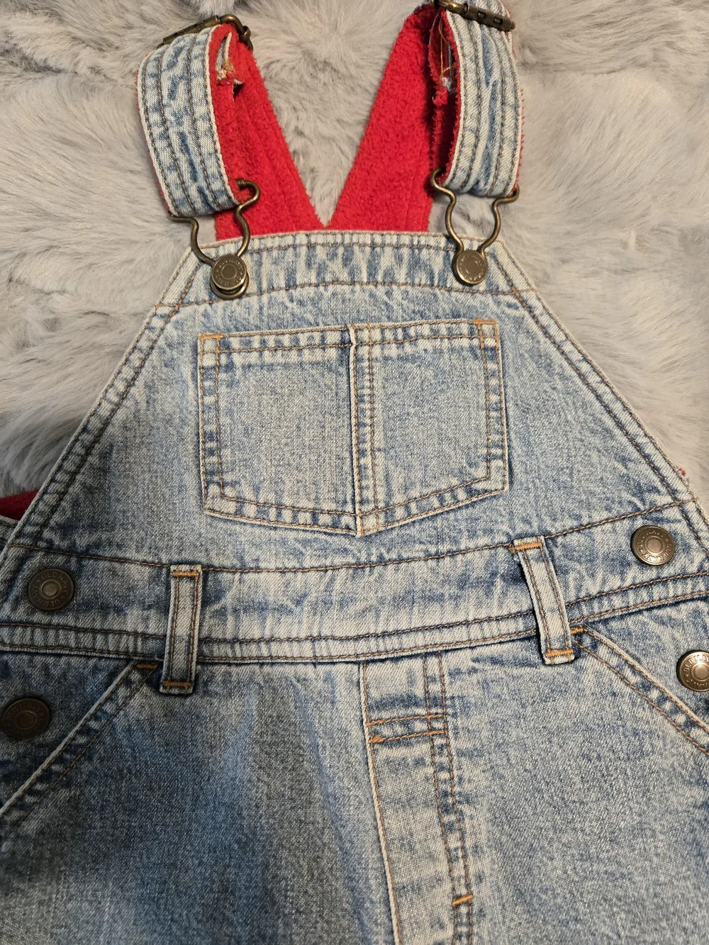 Vintage Old Navy Red Fleece Lined Denim Overalls 12-18M